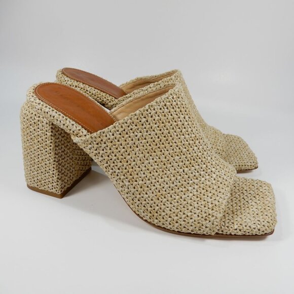Dear Frances Deri Slip On Square Toe Mules EU 40 9.5 10 Beige Raffia Leather NEW - Picture 2 of 12
